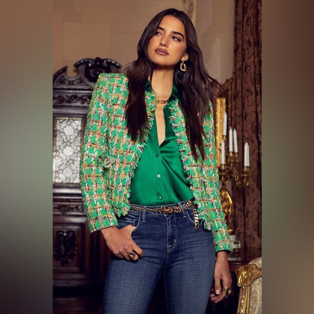 NWT $725 L'Agence Angelina Tweed Open-Front Blazer